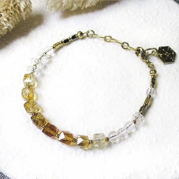 VIIART。微醺之夜。漸層黃水晶白水晶古著金黃銅手鍊| VINTAGE