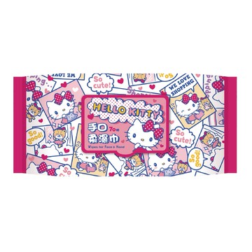 [寶富華]加蓋 Hello Kitty 交叉網眼布 手口柔濕巾70抽 (添加木醣醇、請注意勿使用於犬貓)