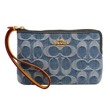 【COACH】C LOGO牛仔零錢手拿包(牛仔藍)
