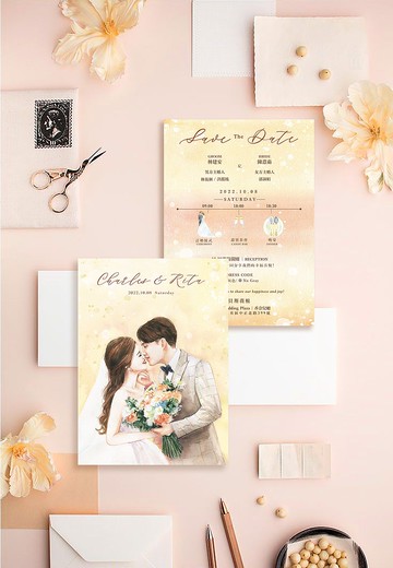 客製肖像喜帖-【雙人水彩肖像電子檔+喜帖設計】電子檔-不含印刷