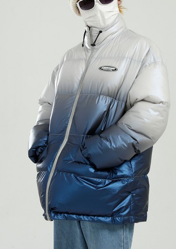 FINDSENSE X 男女百搭兩面鐳射漸變加厚寬松港風棉服男女款外套