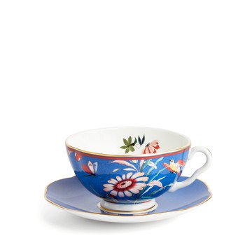 Wedgwood 牡丹寬口花茶杯碟200ml 帝青藍