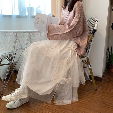 年新款秋裝紗裙秋冬裙子仙女蛋糕裙長裙半身裙春秋女長款ins