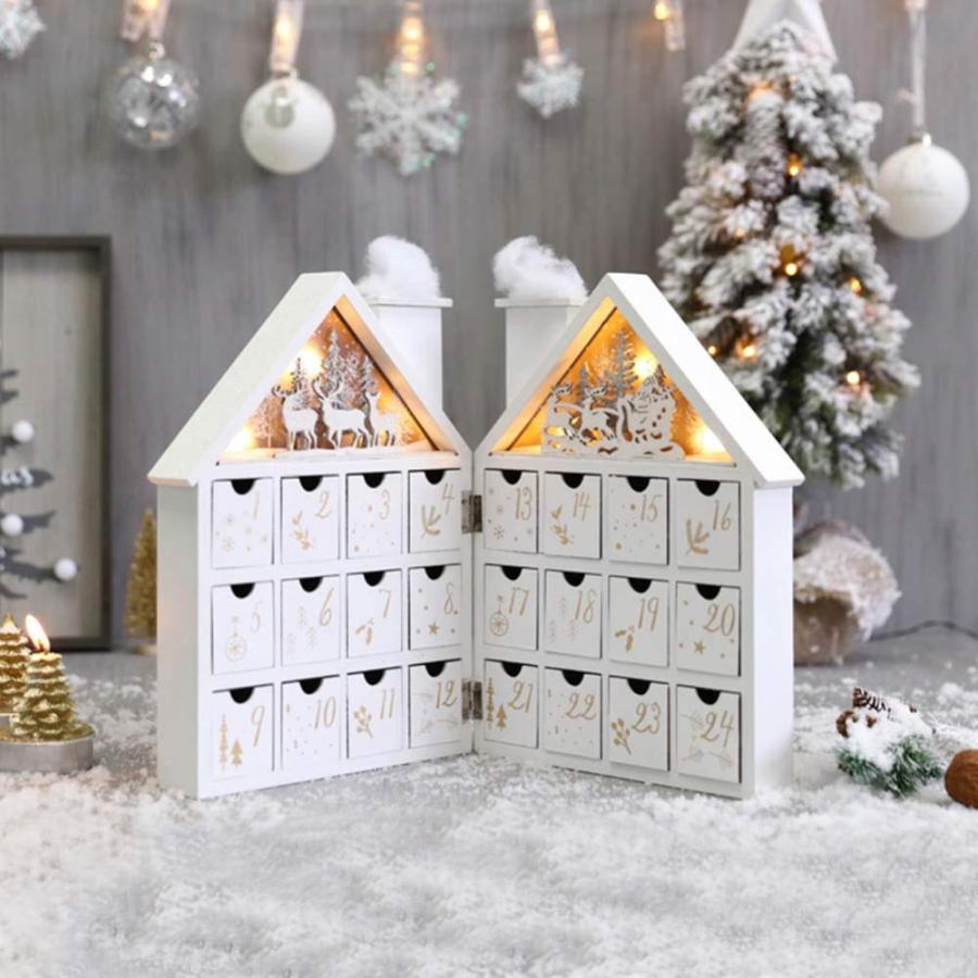 PIONEER-EFFORT Wooden Christmas Advent Calendar House with 24 Drawers and L