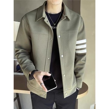 輕奢高級感夾克男2025新款春秋季痞帥男裝潮牌條紋上衣服休閑外套