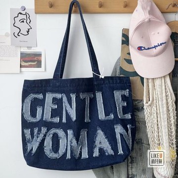 原創CENTLE設計牛仔袋ins韓版文藝休閑潮酷百搭手提單肩帆布包女