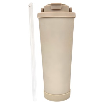 不鏽鋼保溫珍奶杯 陶瓷內膽附吸管 奶茶色 830ml  1個