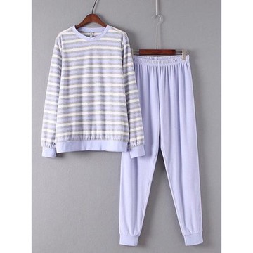 外貿100-200斤~春秋女棉質毛巾布長袖休閑褲家居大碼加肥睡衣套裝