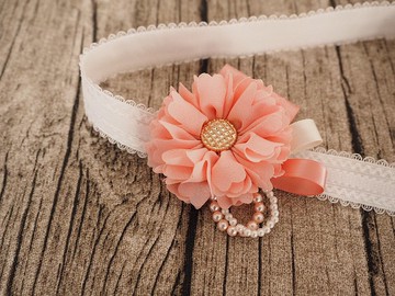 手工製作 粉紅雪紡花 彈性髮帶頭飾 百日宴彌月禮物  新手媽媽