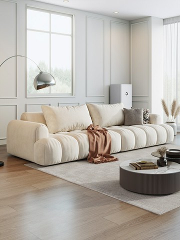 優樂悅~夏邦科技布藝沙發泡芙法式奶油風現代客廳設計師鋼琴鍵貓抓布沙發