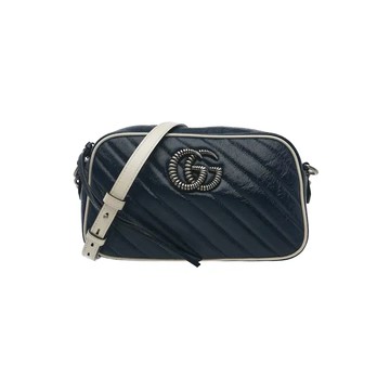 GUCCI 447632 GG MARMONT MATELASSÉ 白色邊飾相機包斜背包 / 小號