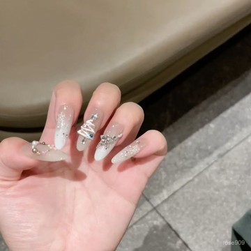 ➕最新設計款穿戴甲💅純手工穿戴甲氣質立體聖誕樹氛圍貓眼雪花爆閃甲片高級感顯白美甲長款穿戴甲 NJUJ