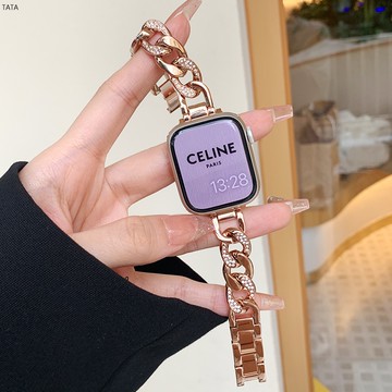 Apple Watch 鑲鑽牛仔鏈 單排鏈表帶 女士錶帶 金屬錶帶 4 5 6 7代 41mm 45mm 44mm