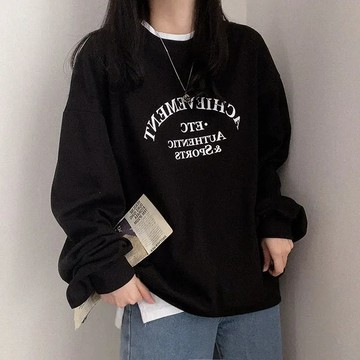 Vuja de 純棉圓領衛衣 大學t 薄衛衣 oversize 大學t 長袖 秋冬上衣 字母印花 潮流衣服 刷毛 衣服女