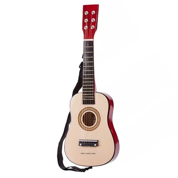 New Classic Toys 幼兒音樂吉他 荷蘭木玩品牌 天然木材與無毒塗料 精緻擬真呈現 學習生活知識  經典版B 米色  全長59cm  1個