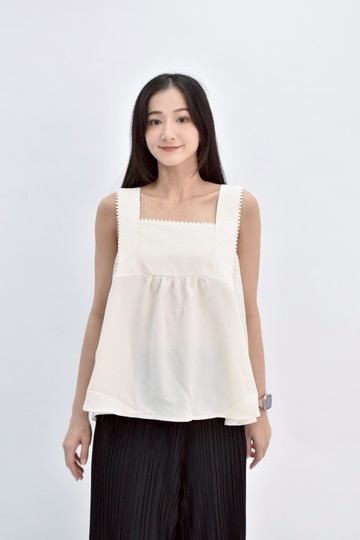 (S) irvine質感無袖寬肩帶杏色上衣