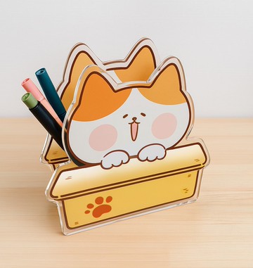 求領養 - 貓造型壓克力筆筒 雙面文具收納盒