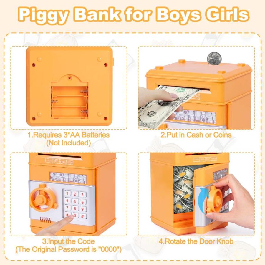 Refasy Piggy Bank,Kids Toys for Girls Age 7ー8 Cash Coin Can Electronic Mone