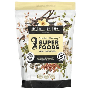 Dr. Murray's, SuperFood，3 種子蛋白質粉，南瓜籽 + 亞麻籽 + 葵花籽，香草味，16 盎司（453.5 克）