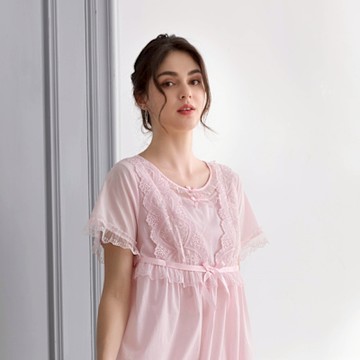 華歌爾睡衣-性感輕奢華系列 M-L純棉圓領洋裝(浪漫粉) NNE12951P7