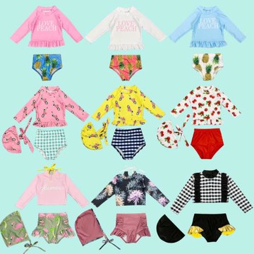 韓國兒童泳衣女孩分體裙式高腰長袖防曬速干小寶寶可愛溫泉游泳衣