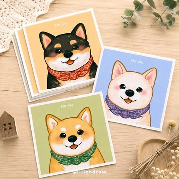 柴犬方卡 正方形明信片 10cm 卡片 柴柴 白柴 黑柴 原創插畫 狗狗