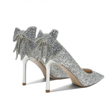 主紗婚鞋春夏款亮片水晶秀禾兩穿新娘結婚不累腳銀色高跟鞋成人禮