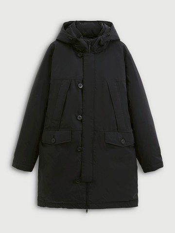 男裝 Logo刺繡中長版連帽羽絨外套-黑色