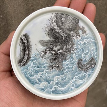 景德鎮青花墨龍蓋置復古陶瓷杯墊小紫砂壺蓋托壺承家用茶道零配件