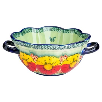 歐陸瓷具 手繪湯鍋 1400ml 系列-B款莫妮卡  綠色 + 藍色 + 黃色 + 紅色  1個