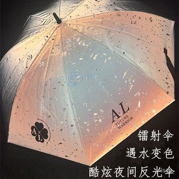 【臺灣有貨】防曬夜行遇水變色雨傘高級髮光雨傘夜光折疊恐怖抽象兩用晴雨反光