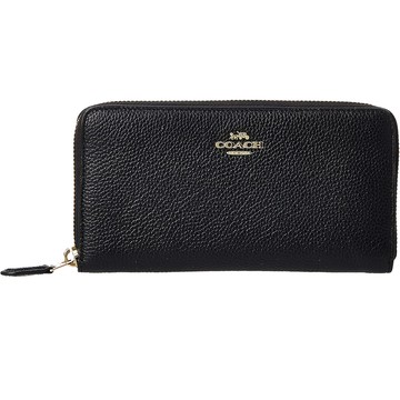 COACH - 馬車LOGO荔枝紋皮革拉鍊長夾 (黑)
