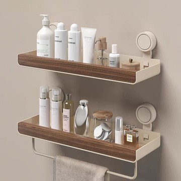 免運 可開發票 公司貨 工廠直銷 吸盤胡桃木太空鋁免打孔化妝品沐浴露長方置物架衛生間收納架浴室 CH6009