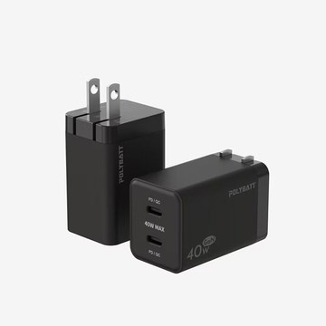 POLYBATT 40W GaN氮化鎵雙PD快速充電器經典黑
