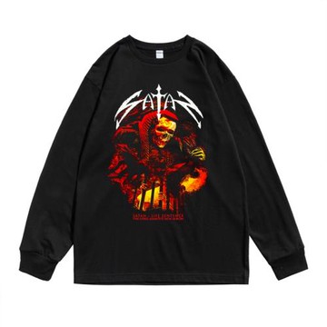 英國重金屬搖滾Satan魔鬼撒旦樂隊街頭印花純棉長袖T恤男女同款
