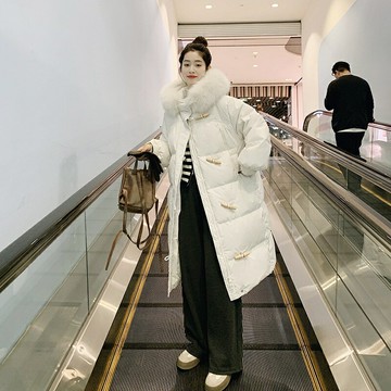現貨+預購 真羽絨90%鴨絨羽絨外套羽絨衣長版連帽大衣-真狐狸毛領牛角保暖女夾克3色74ip47【獨家進口】【米蘭精品】