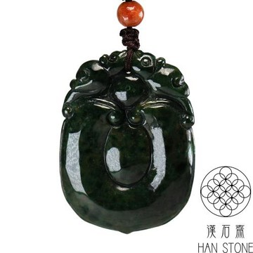 【漢石齋】天然翡翠A貨 福貝玉佩吊墜 花青種(36*49*6mm)
