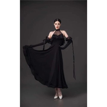 Miu dance 摩登舞裙新款國標舞連衣裙2022掛脖領美背華爾茲舞裙