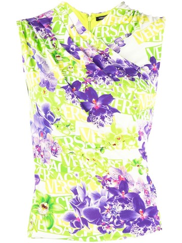 Versace - floral-print wrap top - women - Elastane/Viscose - 40 - Green