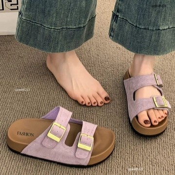 【台灣出貨】止滑拖鞋  厚底拖鞋女夏外穿2026新款超火高級感沙灘一字拖紫色勃肯鞋 涼拖鞋 拖鞋女