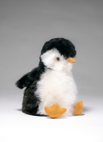 秘魯工匠手工天然羊駝毛企鵝娃娃-黑白混色- 22cm