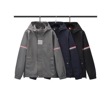 歐美輕奢潮牌tb秋冬條紋織帶四條杠連帽夾克男戶外沖鋒衣休閑外套