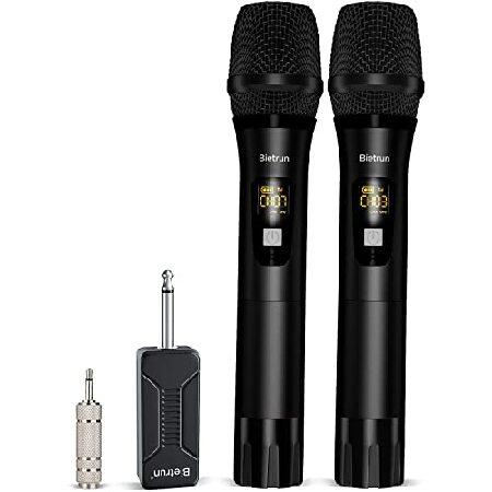 Bietrun Multipurpose Dynamic Microphones, 160 ft Range, UHF Metal Dual Handheld Dynamic Mic Karaoke System with Rechargeable Receiver, 4‘’＆1 8‘