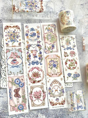 花之序曲 PET UV白墨 手帳膠帶 復古花卉 造景 台灣製