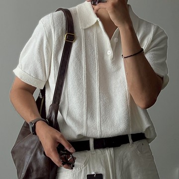 正韓柔棉針織立體線條翻領短袖上衣 5色 YUPPIE 預購商品 0317