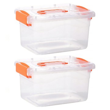 透明手提收納箱  大(29 x 16 x 20cm)  透明色 + 橘色  2組