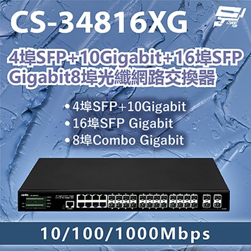 昌運監視器 CERIO 智鼎 CS-34816XG 4埠+10Gigabit+16埠Gigabit 8埠光纖網路交換器 10/100/1000Mbps