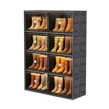 【Jeko&Jeko】四層8格加固耐重摺疊收納櫃/鞋櫃-多色可選 潮酷黑