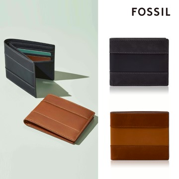 【FOSSIL 官方旗艦館】Everett 真皮拼色翻轉證件格短夾 (禮盒組附鐵盒，多色可選)