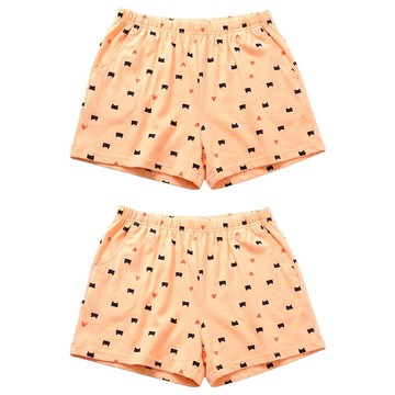 居家短褲 2件組  L  媚眼貓 粉橘色  1組